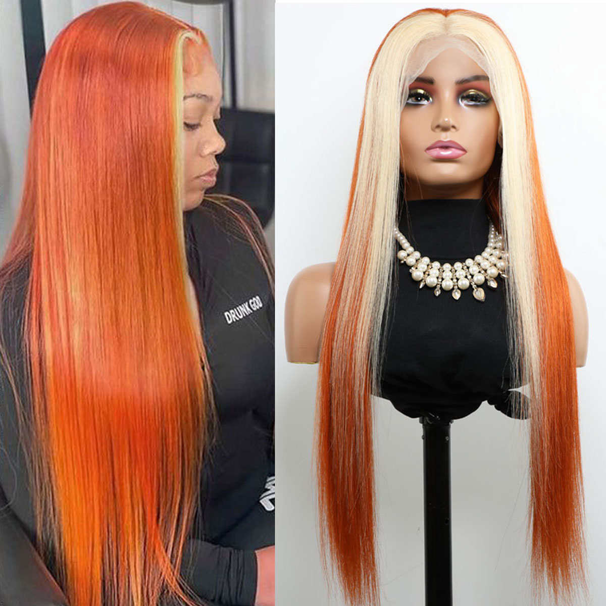 Ginger Blonde Straight Human Hair Wig 13x4 Transparent Lace Front Virgin Hair